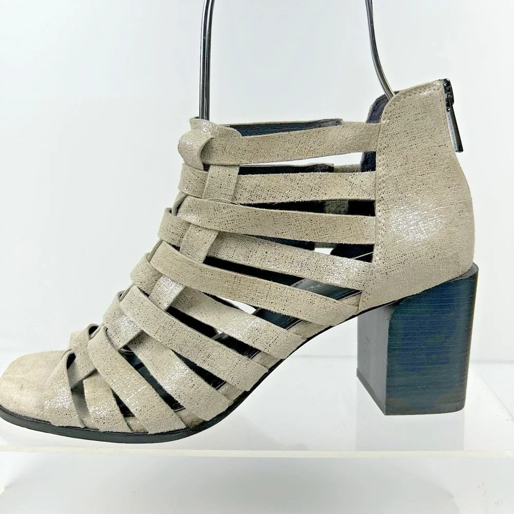 Donald Pliner Size 7.5 Pixee Metallic Suede Heel Sandals NEW Gladiator Cage $149